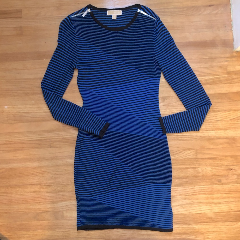 Micheal Kors Striped Zipper Long Sleeved Dress XS